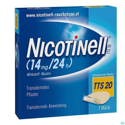 Sie sehen eine Packung Nicotinell TTS 20 transdermale Pflaster 7 Stück, 7 Stück, Produktbild: 02 Nicotinell TTS 20 transdermale Pflaster 7 Stück, 7 Stück, A-Nr.: 1254524 - 02