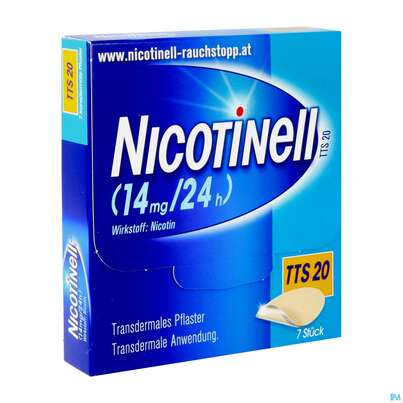 Sie sehen eine Packung Nicotinell TTS 20 transdermale Pflaster 7 Stück, 7 Stück, Produktbild: 03 Nicotinell TTS 20 transdermale Pflaster 7 Stück, 7 Stück, A-Nr.: 1254524 - 03