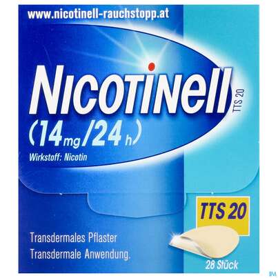 Sie sehen eine Packung Nicotinell TTS 20 transdermale Pflaster 28 Stück, 28 Stück, Produktbild: 01 Nicotinell TTS 20 transdermale Pflaster 28 Stück, 28 Stück, A-Nr.: 1254547 - 01