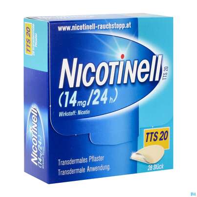Sie sehen eine Packung Nicotinell TTS 20 transdermale Pflaster 28 Stück, 28 Stück, Produktbild: 02 Nicotinell TTS 20 transdermale Pflaster 28 Stück, 28 Stück, A-Nr.: 1254547 - 02