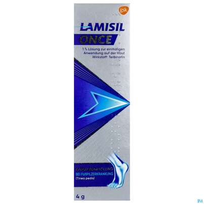 Sie sehen eine Packung Lamisil Once 1% Lösung zur einmaligen Anwendung auf der Haut, 4 Gramm, Produktbild: 01 Lamisil Once 1% Lösung zur einmaligen Anwendung auf der Haut, 4 Gramm, A-Nr.: 3517525 - 01
