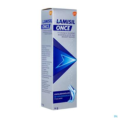Sie sehen eine Packung Lamisil Once 1% Lösung zur einmaligen Anwendung auf der Haut, 4 Gramm, Produktbild: 02 Lamisil Once 1% Lösung zur einmaligen Anwendung auf der Haut, 4 Gramm, A-Nr.: 3517525 - 02