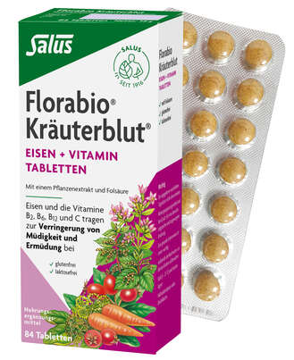 Sie sehen eine Packung Florabio® Kräuterblut®-Tabletten mit Eisen, 84 Stück, Produktbild: 02 Florabio® Kräuterblut®-Tabletten mit Eisen, 84 Stück, A-Nr.: 4324952 - 02