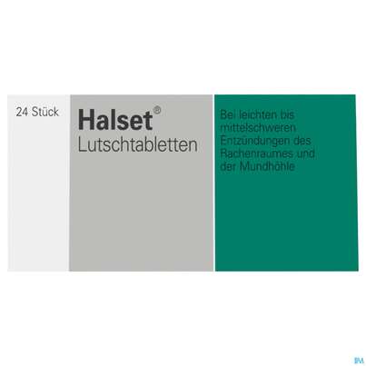 Sie sehen eine Packung Halset® Lutschtabletten, 24 Stück, Produktbild: 01 Halset® Lutschtabletten, 24 Stück, A-Nr.: 1091275 - 01