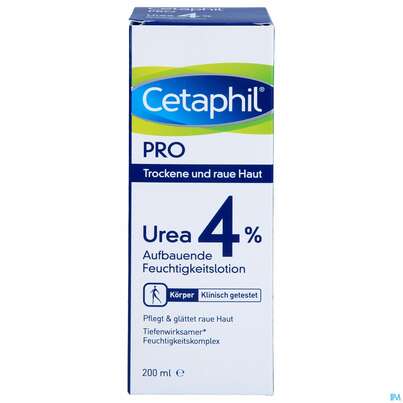 Sie sehen eine Packung Cetaphil PRO Urea 4% aufbauende Feuchtigkeitslotion, 200 Milliliter, Produktbild: 01 Cetaphil PRO Urea 4% aufbauende Feuchtigkeitslotion, 200 Milliliter, A-Nr.: 5346163 - 01