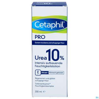 Sie sehen eine Packung Cetaphil PRO Urea 10% Intensiv aufbauende Feuchtigkeitslotion, 200 Milliliter, Produktbild: 01 Cetaphil PRO Urea 10% Intensiv aufbauende Feuchtigkeitslotion, 200 Milliliter, A-Nr.: 5346192 - 01