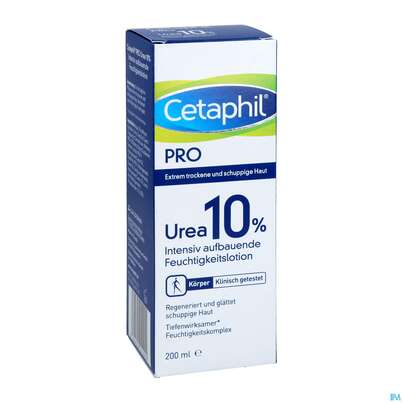 Sie sehen eine Packung Cetaphil PRO Urea 10% Intensiv aufbauende Feuchtigkeitslotion, 200 Milliliter, Produktbild: 03 Cetaphil PRO Urea 10% Intensiv aufbauende Feuchtigkeitslotion, 200 Milliliter, A-Nr.: 5346192 - 03