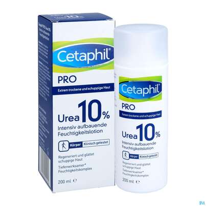 Sie sehen eine Packung Cetaphil PRO Urea 10% Intensiv aufbauende Feuchtigkeitslotion, 200 Milliliter, Produktbild: 05 Cetaphil PRO Urea 10% Intensiv aufbauende Feuchtigkeitslotion, 200 Milliliter, A-Nr.: 5346192 - 05