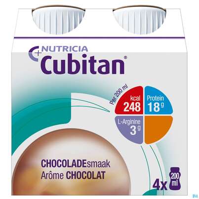 Sie sehen eine Packung Cubitan 200ml Schokolade 4st, Produktbild: 02 Cubitan 200ml Schokolade 4st, A-Nr.: 3206038 - 02