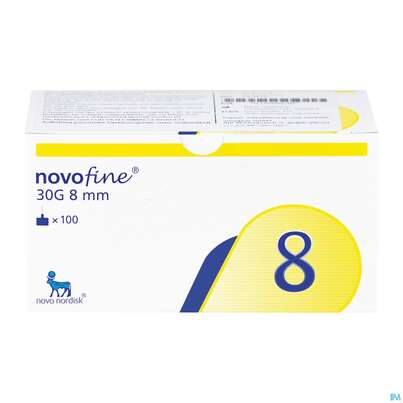 Sie sehen eine Packung Injektionsspritzen U.zubeh. Insulin Novofine Pen-nadeln 31g 0,30x 8mm L5 36 100st, Produktbild: 01 Injektionsspritzen U.zubeh. Insulin Novofine Pen-nadeln 31g 0,30x 8mm L5 36 100st, A-Nr.: 2699582 - 01