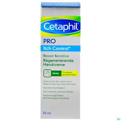 Sie sehen eine Packung Cetaphil Pro ItchControl Repair Sensitive Handcreme, 50 Milliliter, Produktbild: 01 Cetaphil Pro ItchControl Repair Sensitive Handcreme, 50 Milliliter, A-Nr.: 4778788 - 01