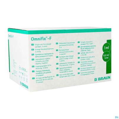 Sie sehen eine Packung Injektionsspritzen U.zubeh. Tuberkulin Einmal-spr Omnifix 1ml 3-teilig 100st, Produktbild: 03 Injektionsspritzen U.zubeh. Tuberkulin Einmal-spr Omnifix 1ml 3-teilig 100st, A-Nr.: 3048579 - 03