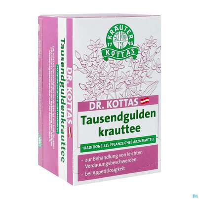 Sie sehen eine Packung Dr. Kottas Tausendguldenkrauttee, 20 Stück, Produktbild: 02 Dr. Kottas Tausendguldenkrauttee, 20 Stück, A-Nr.: 3886257 - 02