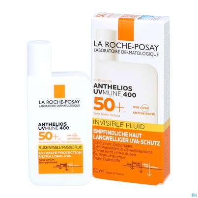 Sie sehen eine Packung La Roche-Posay Anthelios Invisible Fluid UVMune 400 LSF 50+, 50 Milliliter, Produktbild: 03 La Roche-Posay Anthelios Invisible Fluid UVMune 400 LSF 50+, 50 Milliliter, A-Nr.: 5572014 - 03