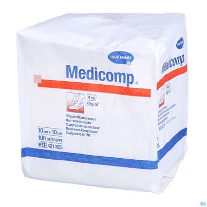 Sie sehen eine Packung Kompressen Medicomp Vliesstoff 4fach Unsteril 10x 10cm 100st, Produktbild: 04 Kompressen Medicomp Vliesstoff 4fach Unsteril 10x 10cm 100st, A-Nr.: 1652041 - 04