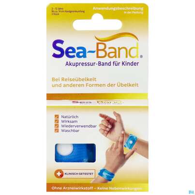 Sie sehen eine Packung Sea-band Akupressurhilfsmittel F Kinder 1x2 2st, Produktbild: 01 Sea-band Akupressurhilfsmittel F Kinder 1x2 2st, A-Nr.: 3126405 - 01
