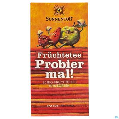 Sie sehen eine Packung Sonnentor© Kräutertee Probier mal!, 20 Stück, Produktbild: 02 Sonnentor© Kräutertee Probier mal!, 20 Stück, A-Nr.: 4388490 - 02