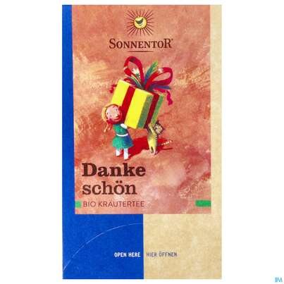 Sie sehen eine Packung Sonnentor© Dankeschön Kräutertee, 18 Stück, Produktbild: 01 Sonnentor© Dankeschön Kräutertee, 18 Stück, A-Nr.: 3172380 - 01