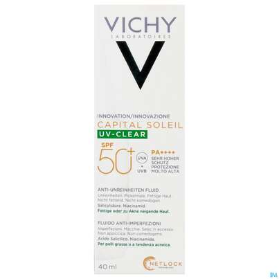 Sie sehen eine Packung VICHY CS UV-CLEAR LSF50+, 40 Milliliter, Produktbild: 01 VICHY CS UV-CLEAR LSF50+, 40 Milliliter, A-Nr.: 5672891 - 01