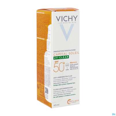 Sie sehen eine Packung VICHY CS UV-CLEAR LSF50+, 40 Milliliter, Produktbild: 02 VICHY CS UV-CLEAR LSF50+, 40 Milliliter, A-Nr.: 5672891 - 02