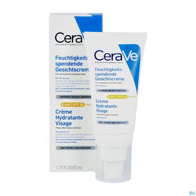 Sie sehen eine Packung CeraVe Feuchtigkeitsspendende Gesichtscreme mit LSF 30, 52 Milliliter, Produktbild: 06 CeraVe Feuchtigkeitsspendende Gesichtscreme mit LSF 30, 52 Milliliter, A-Nr.: 5275492 - 06