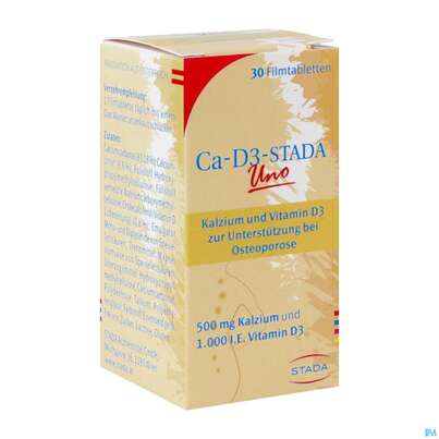 Sie sehen eine Packung Ca-D3-STADA Uno Filmtabletten, 30 Stück, Produktbild: 02 Ca-D3-STADA Uno Filmtabletten, 30 Stück, A-Nr.: 4008062 - 02