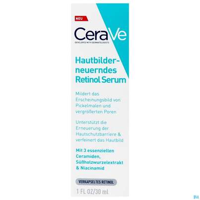 Sie sehen eine Packung CeraVe Hautbilderneuerndes Retinol Serum, 30 Milliliter, Produktbild: 01 CeraVe Hautbilderneuerndes Retinol Serum, 30 Milliliter, A-Nr.: 5672968 - 01