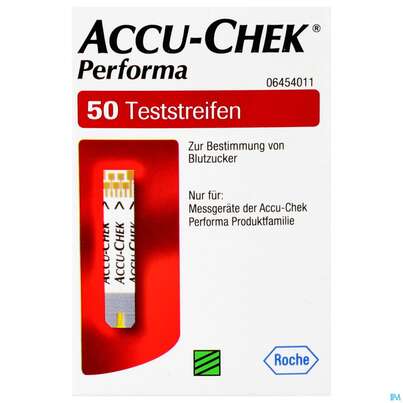 Sie sehen eine Packung ACCU-CHEK PERF.GLUC SRT, 50 Stück, Produktbild: 01 ACCU-CHEK PERF.GLUC SRT, 50 Stück, A-Nr.: 3617505 - 01