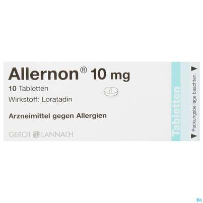 Sie sehen eine Packung ALLERNON TBL 10MG, 10 Stück, Produktbild: 01 ALLERNON TBL 10MG, 10 Stück, A-Nr.: 2440677 - 01
