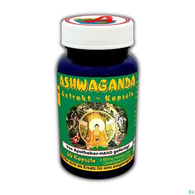 Sie sehen eine Packung Ashwaganda Extrakt Kapseln Withania Somnifera 60st, Produktbild: 02 Ashwaganda Extrakt Kapseln Withania Somnifera 60st, A-Nr.: 3996483 - 02