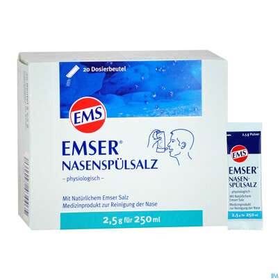 Sie sehen eine Packung EMSER NA-SPUELSALZ 2,5G BTL, 20 Stück, Produktbild: 05 EMSER NA-SPUELSALZ 2,5G BTL, 20 Stück, A-Nr.: 3024892 - 05