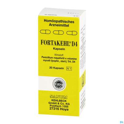 Sie sehen eine Packung Fortakehl D 4 Kapseln 20st, Produktbild: 02 Fortakehl D 4 Kapseln 20st, A-Nr.: 2396002 - 02
