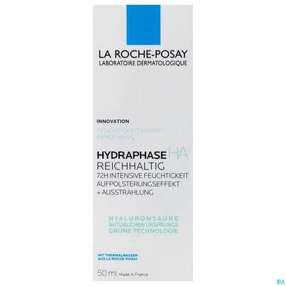 Sie sehen eine Packung La Roche Posay Gesichtspflege Hydraphase/ha Riche Trockene Haut 50ml, Produktbild: 02 La Roche Posay Gesichtspflege Hydraphase/ha Riche Trockene Haut 50ml, A-Nr.: 5388925 - 02