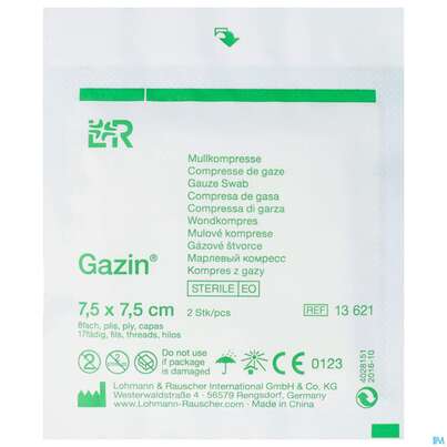 Sie sehen eine Packung MULLK.GAZIN ST 8F 7,5X7,5, 2 Stück, Produktbild: 01 MULLK.GAZIN ST 8F 7,5X7,5, 2 Stück, A-Nr.: 2570055 - 01