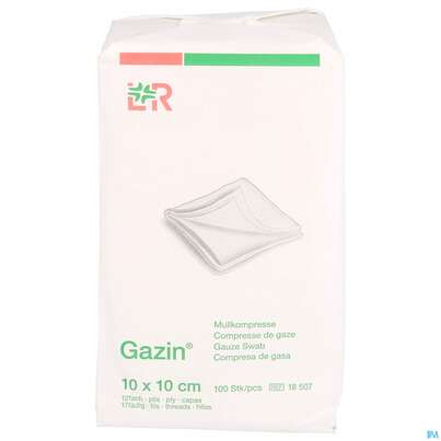 Sie sehen eine Packung Mullkompressen Gazin Baumw.17faedig Unsteril 12fach 10x 10cm 100st, Produktbild: 01 Mullkompressen Gazin Baumw.17faedig Unsteril 12fach 10x 10cm 100st, A-Nr.: 2386972 - 01