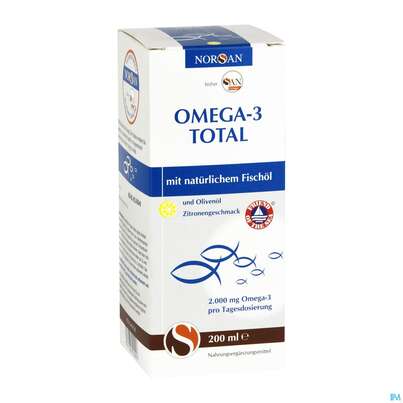 Sie sehen eine Packung NORSAN OMEGA 3 OEL TOTAL ZIT, 200 Milliliter, Produktbild: 01 NORSAN OMEGA 3 OEL TOTAL ZIT, 200 Milliliter, A-Nr.: 4524935 - 01