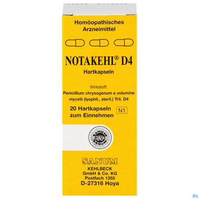 Sie sehen eine Packung Notakehl Kapseln D4 20st, Produktbild: 01 Notakehl Kapseln D4 20st, A-Nr.: 1769748 - 01