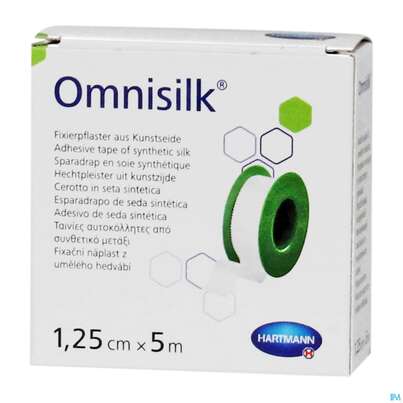Sie sehen eine Packung Fixierpflaster Omnisilk 5mx 1,25cm 1st, Produktbild: 01 Fixierpflaster Omnisilk 5mx 1,25cm 1st, A-Nr.: 1566100 - 01