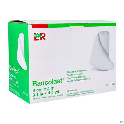 Sie sehen eine Packung Fixierbinden Raucolast 4mx 8cm 20st, Produktbild: 02 Fixierbinden Raucolast 4mx 8cm 20st, A-Nr.: 0904144 - 02