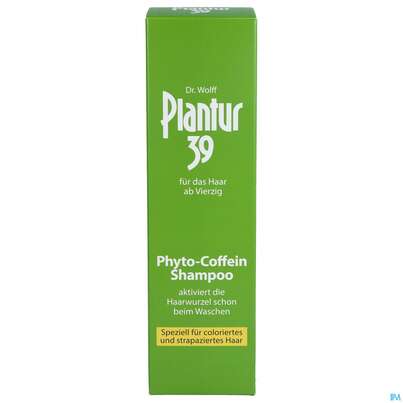Sie sehen eine Packung Plantur 39 Coffein-Shampoo für coloriertes und strapaziertes Haar, 250 Milliliter, Produktbild: 01 Plantur 39 Coffein-Shampoo für coloriertes und strapaziertes Haar, 250 Milliliter, A-Nr.: 3275973 - 01