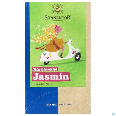 Sie sehen eine Packung Sonnentor© Die blumige Jasmin Tee, 18 Stück, Produktbild: 01 Sonnentor© Die blumige Jasmin Tee, 18 Stück, A-Nr.: 4307764 - 01