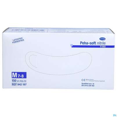 Sie sehen eine Packung Untersuchungshandschuhe Peha/soft/puderfrei Nitrile Unsteril Fino M 150st, Produktbild: 01 Untersuchungshandschuhe Peha/soft/puderfrei Nitrile Unsteril Fino M 150st, A-Nr.: 3836532 - 01