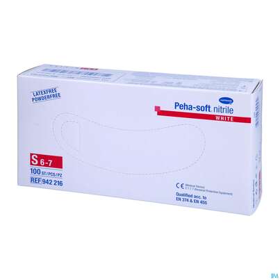 Sie sehen eine Packung Untersuchungshandschuhe Peha/soft/puderfrei Nitrile Unsteril White S 100st, Produktbild: 02 Untersuchungshandschuhe Peha/soft/puderfrei Nitrile Unsteril White S 100st, A-Nr.: 3994082 - 02