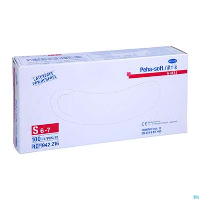 Sie sehen eine Packung Untersuchungshandschuhe Peha/soft/puderfrei Nitrile Unsteril White S 100st, Produktbild: 03 Untersuchungshandschuhe Peha/soft/puderfrei Nitrile Unsteril White S 100st, A-Nr.: 3994082 - 03