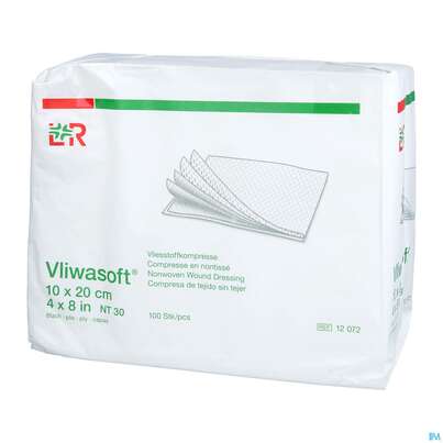 Sie sehen eine Packung Vlieskompressen Vliwasoft 6fach/unsteril Lose 10x 20cm 100st, Produktbild: 02 Vlieskompressen Vliwasoft 6fach/unsteril Lose 10x 20cm 100st, A-Nr.: 1372821 - 02