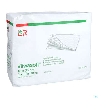 Sie sehen eine Packung Vlieskompressen Vliwasoft 6fach/unsteril Lose 10x 20cm 100st, Produktbild: 03 Vlieskompressen Vliwasoft 6fach/unsteril Lose 10x 20cm 100st, A-Nr.: 1372821 - 03