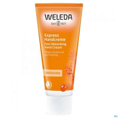Sie sehen eine Packung Weleda Sanddorn Express Handcreme 50ml, Produktbild: 01 Weleda Sanddorn Express Handcreme 50ml, A-Nr.: 2640086 - 01