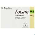 Sie sehen eine Packung FOLSAN TBL 0,4MG, 50 Stück, Produktbild: 01 FOLSAN TBL 0,4MG, 50 Stück, A-Nr.: 2423242 - 01