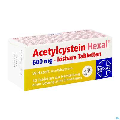Sie sehen eine Packung Acetylcystein-hexal Lösbare Tabl 600mg 10st, Produktbild: 02 Acetylcystein-hexal Lösbare Tabl 600mg 10st, A-Nr.: 3771689 - 02