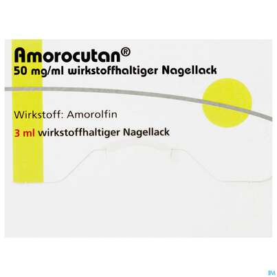Sie sehen eine Packung AMOROCUTAN NAGELLACK 50MG/ML, 3 Milliliter, Produktbild: 01 AMOROCUTAN NAGELLACK 50MG/ML, 3 Milliliter, A-Nr.: 3926198 - 01
